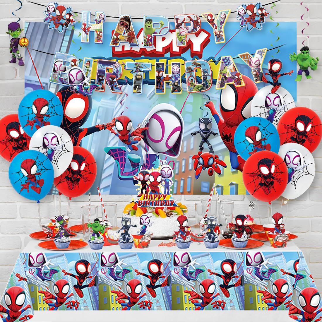 Birthday decoration Spider, decoration birthday kids, Spider superhero birthday set boys, balloon set with tablecloth and backdrop, birthday decorations for themed parties.