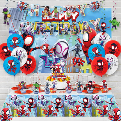Birthday decoration Spider, decoration birthday kids, Spider superhero birthday set boys, balloon set with tablecloth and backdrop, birthday decorations for themed parties.