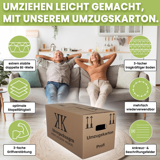 2 double-walled moving boxes, 5 pieces | Extra sturdy & stackable with double corrugation | Strong butterfly bottom | High load capacity | Ideal for any move