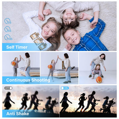 4K 64MP digital camera with 32GB memory card, autofocus compact camera with 16x digital zoom, rechargeable 2 1200mAh batteries, 2.4-inch mini kids camera for beginners.