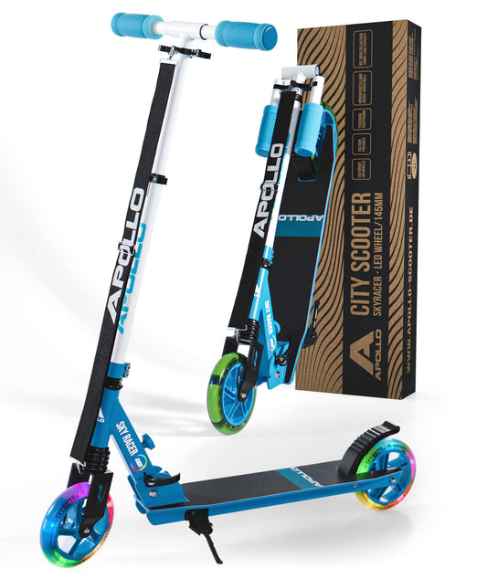 Apollo Skyracer City Scooter with LED light-up wheels | Scooter for kids 6 years and up | City scooter with suspension | Kick scooter for children and teens | foldable and adjustable height