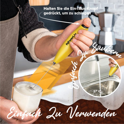 PowerLix Milk Frother Wand, Electric Milk Frother - with Stainless Steel Stand 15-20s, 19000 RPM, Battery Operated Milk Frother for Coffee, Latte, Cappuccino, Hot & Cold Chocolate