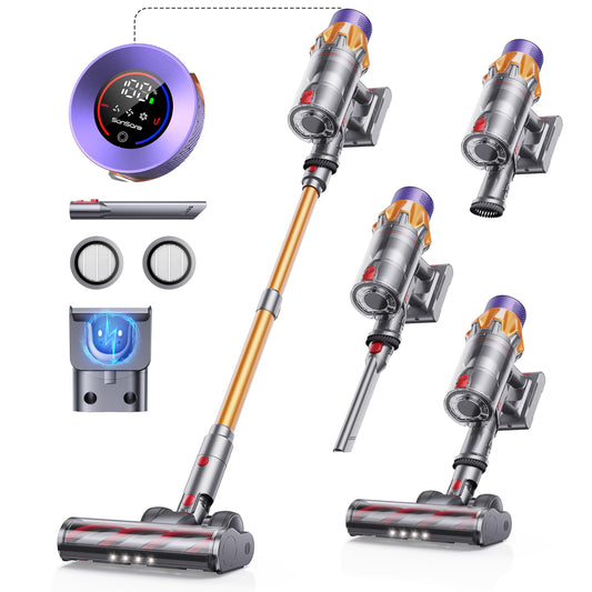 SunSare Cordless Vacuum Cleaner 600W/50000Pa/65Min, with Smart Display and Charging Dock, Lightweight Anti-tangle Handheld Vacuum, Super Quiet for Hard Floors Carpets Pet Hair.