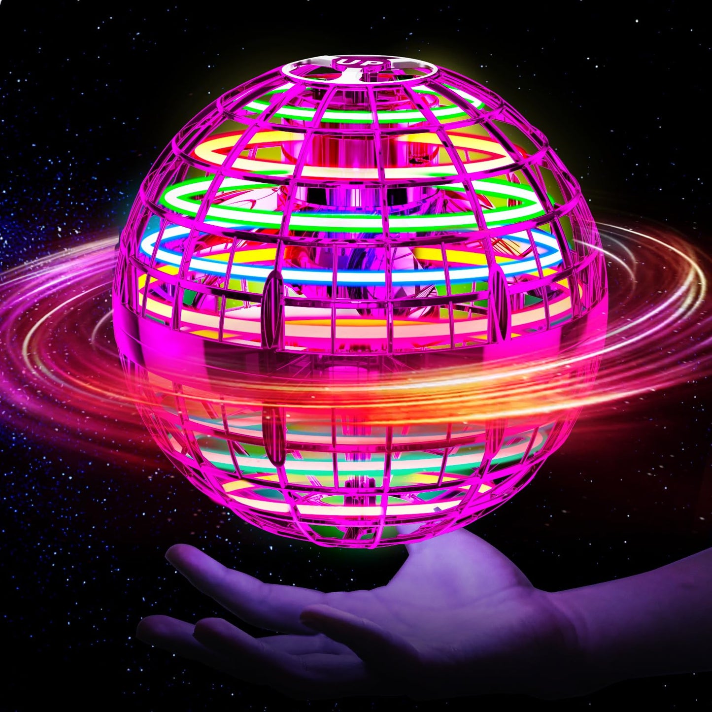 Ivtivfu Flying Ball (Pink), Flying Spinner, Magic Hover Ball, LED UFO Ball Toys, Boomerang, Toy Drone for Kids 6, 8, 10, 12 years old.