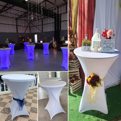 6 pieces white High Top Table Covers, for Ø 60-65 cm high top tables and bistro tables. Stretch tablecloth with foot pockets for weddings, birthday parties, banquets.