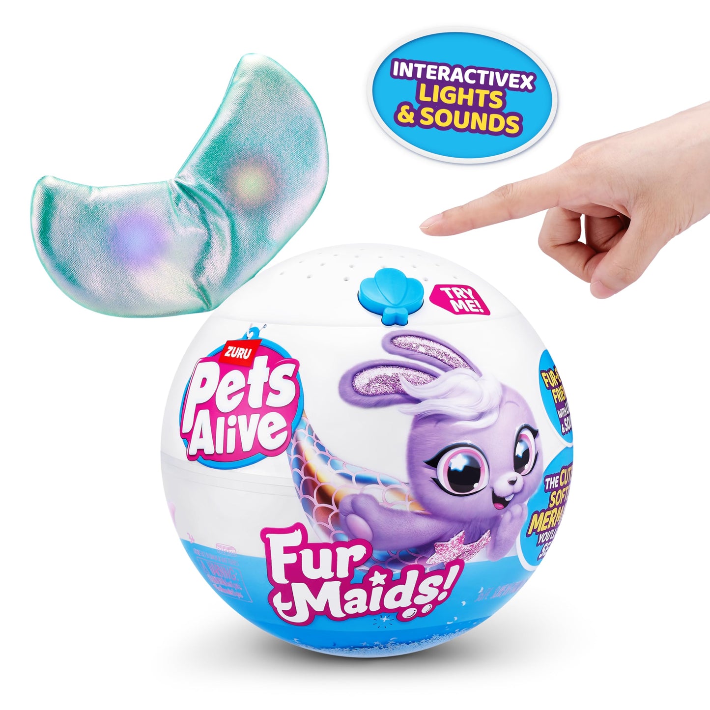 Pets Alive Furmaids by ZURU Mermaid, plush, interactive, light and sound, girls toy (Green Puppy)