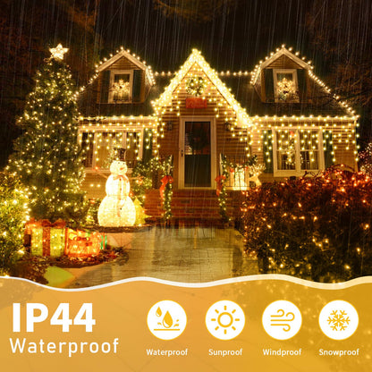 Auriostar Icicle Light String Outdoor, 7.5M 306 LED Warm White Outdoor String Light with Timer 8 Modes, IP44 Waterproof Outdoor Christmas Lighting for Balcony Window House Outdoor Christmas Decorations