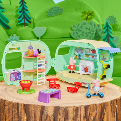 Peppa Pig Peppa's camper van playset, car toy with accessories and 3 figures, trailer toy for camping adventures, for children ages 3 and up