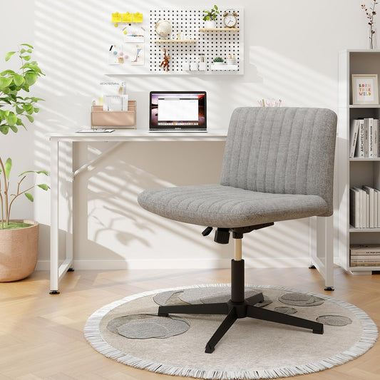 COSTWAY Tailor's Seat Chair, Swivel Chair without Armrests, Desk Chair with Wide Seat, Office Chair with Cross Base, Height Adjustable, Tilt Function, Modern (Gray)
