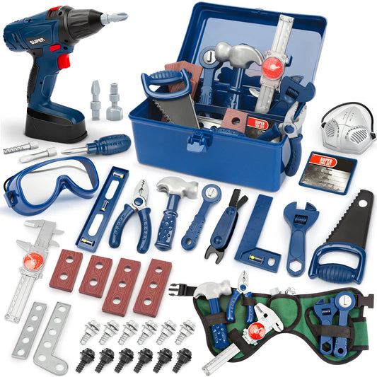 Vanplay Tool Set for Kids with Tool Box Electric Toy Drill Tool Belt Children's Toys for 3 4 5 6 7 Year Old Boys Girls Kids (52pcs)