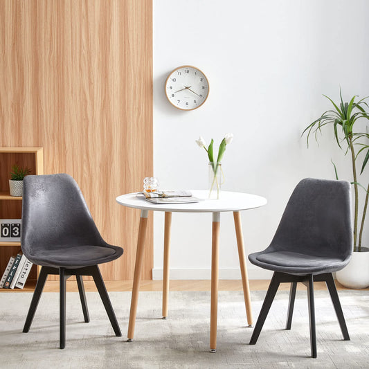 EGGREE 8 Pcs Dining Chairs Scandinavian Design SGS Certified, Suede Upholstered Backrest, Kitchen Dining Chairs with Black Solid Beech Wood Leg, Dark Gray