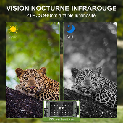 Wildlife camera, 4K video outdoor camera, 60MP Full HD WiFi with mobile transmission app, motion sensor, night vision, 0.1s trigger time, infrared camera with 32G memory card & card reader IP66 Waterproof.