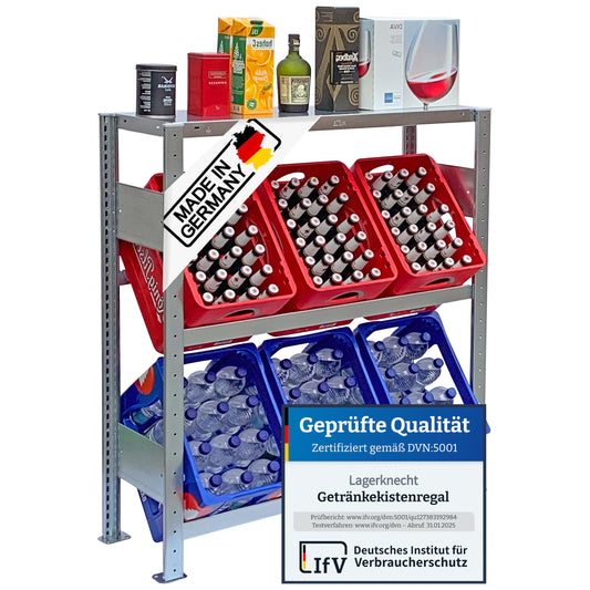 Warehouseman Beverage Crate Rack 6 Crates Made in Germany professional organization for crates Rack for beverage crates with shelf, drinks rack, water crate rack, beer crate rack