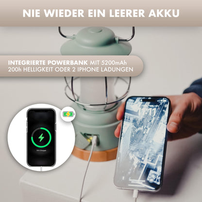 NATURE LOVER® Rechargeable camping lantern with power bank [LUX Secure+] IPX4 waterproof & dimmable - 5200mAh battery with 200h runtime for cozy evenings - LED tent light camping outdoor