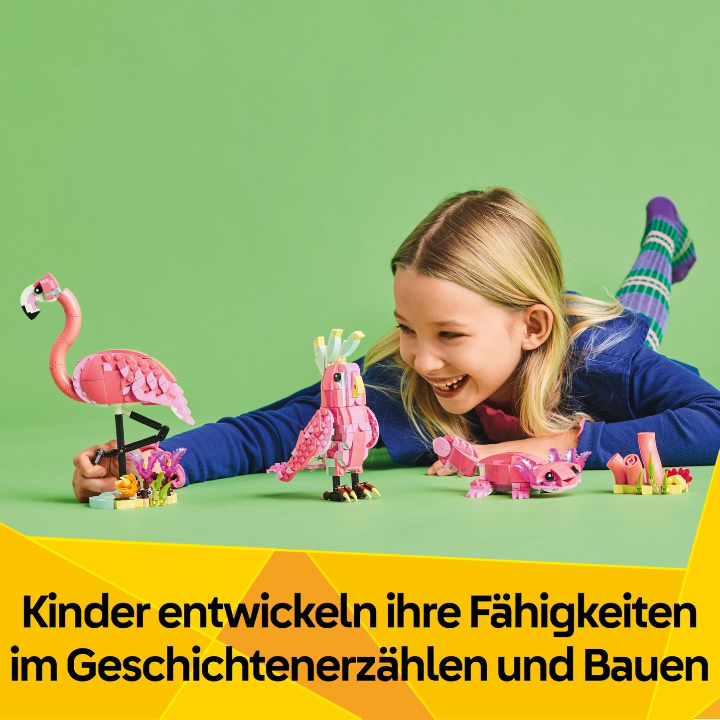LEGO Creator 3in1 Wild Animals: Pink Flamingo - rebuild into a Cockatoo minifigure or an Axolotl - Creative toy - Birthday gift for girls and boys ages 8+ - 31170