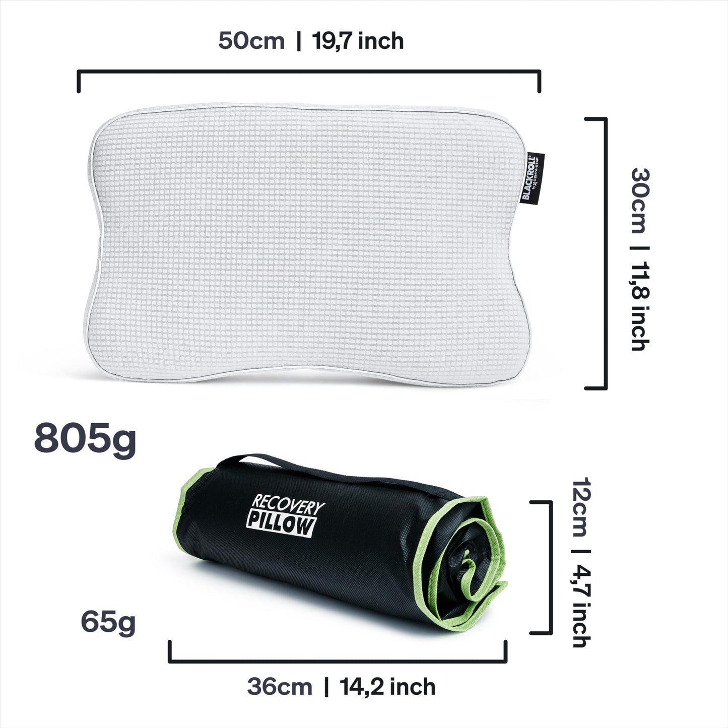 BLACKROLL® Recovery Pillow Set Climate (50 x 30 cm), pillow with additional Climate cover, ergonomic head pillow with Travel Bag, neck pillow made of Viscose Memory Foam, Made in Germany.