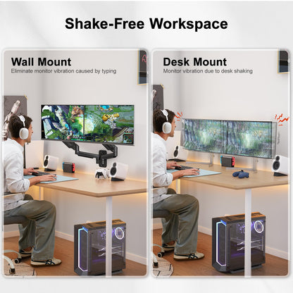HUANUO Dual Monitor Wall Mount, for 17-32 inch screens, with gas spring arm, supports VESA 75/100mm, 8kg per arm.