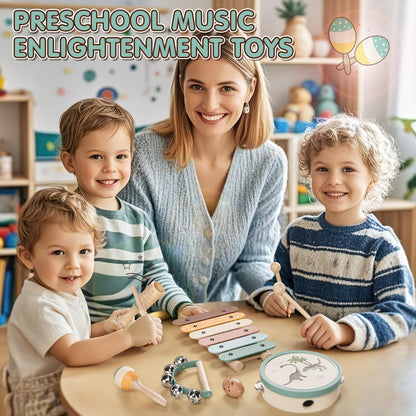 Lehoo Castle music instruments for kids, Montessori wooden toys from 2-3 years old, instrument set with xylophone drum for preschool, music learning toy gift for baby girl boy.