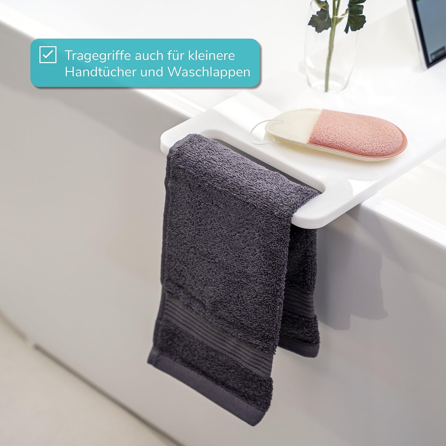 eluno bathtub tray with drink holder and tablet slot made of acrylic, approx. 90 cm (white/high-gloss)