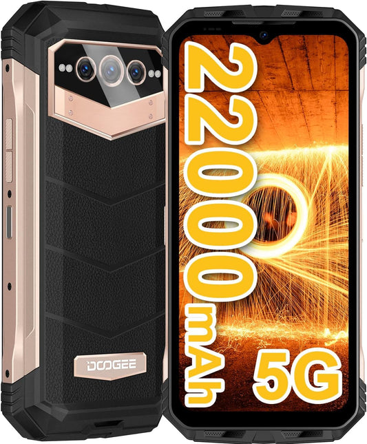 DOOGEE VMAX 5G outdoor cell phone without contract, 20GB+256GB Dimensity 1080, 22000mAh large battery, 108MP camera, 6.6" FHD+ 120hz outdoor smartphone Android dual SIM IP68 waterproof OTG NFC.