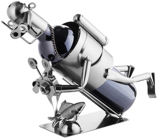 BRUBAKER wine bottle holder diver with camera decorative object metal with greeting card for wine gift
