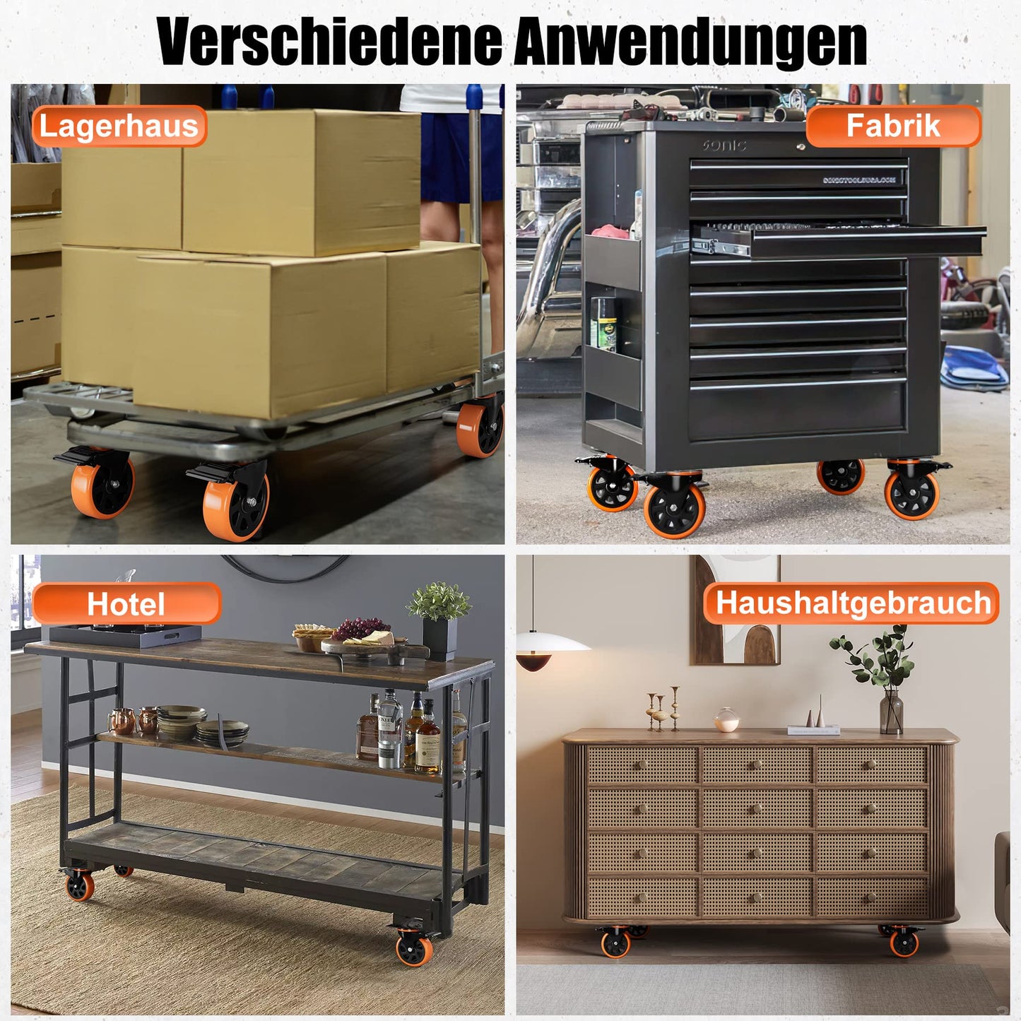 4 heavy-duty casters 75mm with brakes including mounting accessories swivel casters 360° rotation up to 480KG capacity for furniture transport & industrial transport
