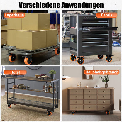 4 heavy-duty casters 75mm with brakes including mounting accessories swivel casters 360° rotation up to 480KG capacity for furniture transport & industrial transport