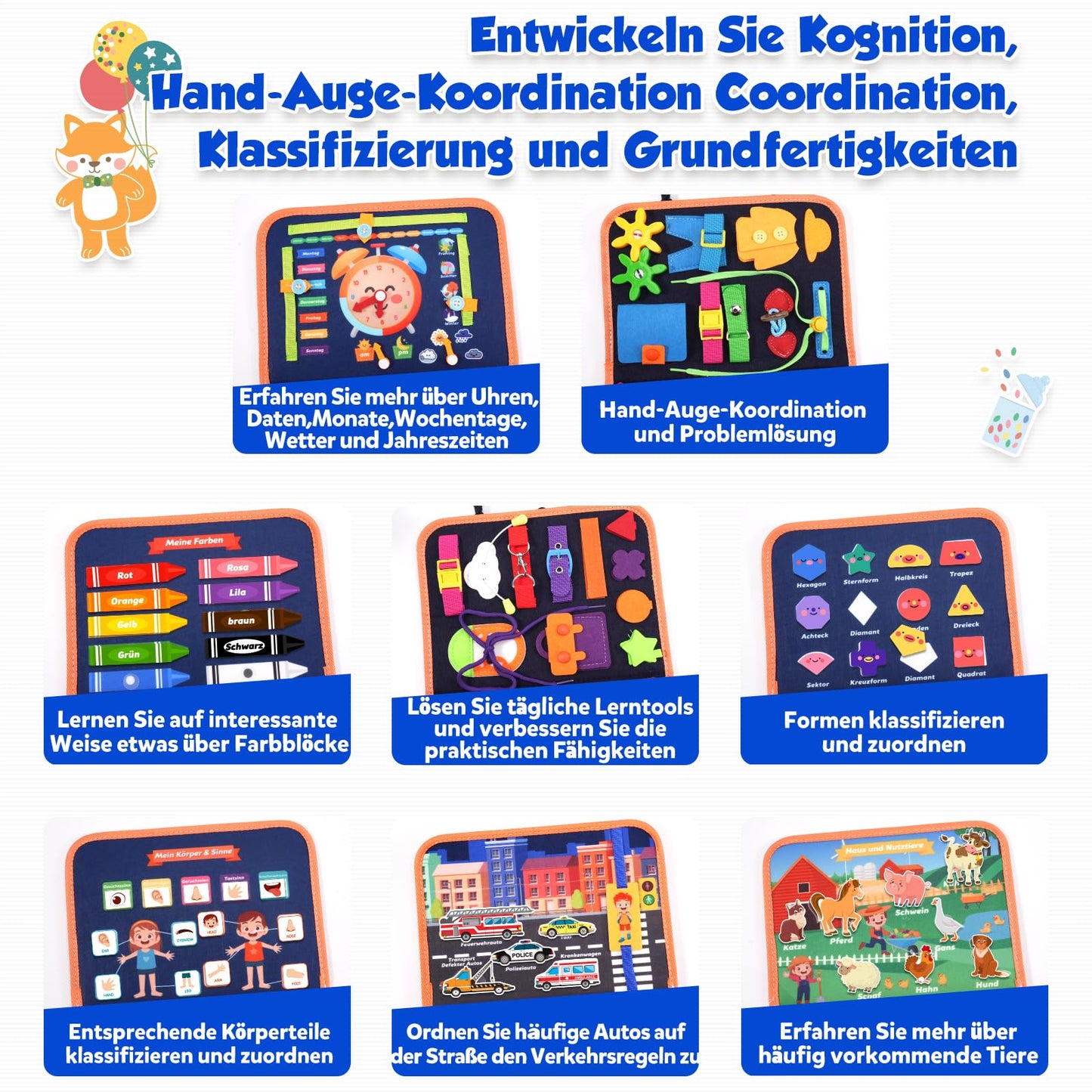 ZOOI Busy Board Montessori toy from 1 year, Busy Book Quiet Book Kids toy from 1 2 3 4 years, Baby gift toy from 2 3 4 years, Children's Advent calendar filling