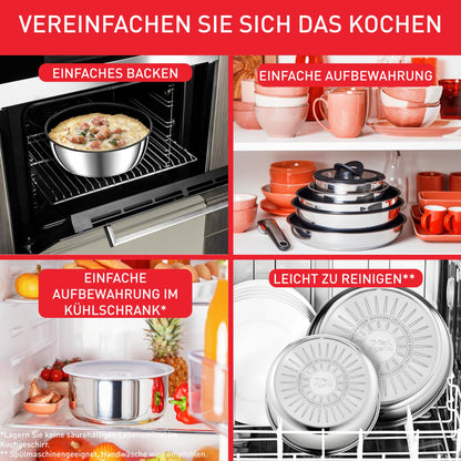 Tefal Ingenio Emotion 20-piece pot and pan set with detachable handle, includes accessories, stackable, space-saving, Induction-compatible Titanium 2X non-stick coating, easy to use and clean, L897SK.