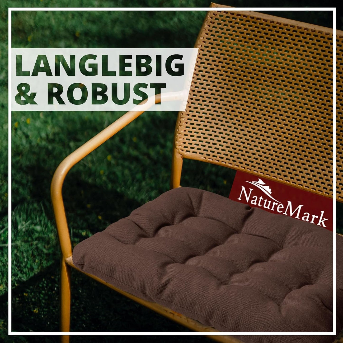 NatureMark 4-piece set chair cushions with ties 40x40 cm - Filled seat cushions, suitable for outdoor & indoor use - Chocolate brown