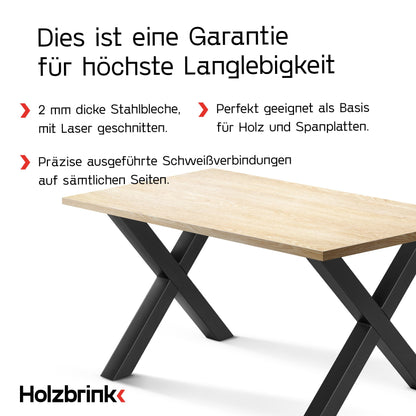 WOODBRINK Table Legs Metal Black X-Shape | Design Table Bases for Coffee Table, Dining Table, Desk, Bench | 1 Piece Furniture Feet 60x72 cm