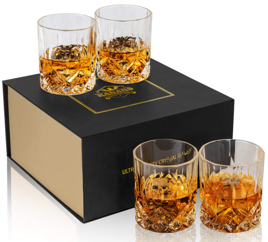 KANARS 4-piece Whiskey Glasses Set, Lead-Free Crystal Glasses, 300ml Capacity, Beautiful Gift Box, High Quality.