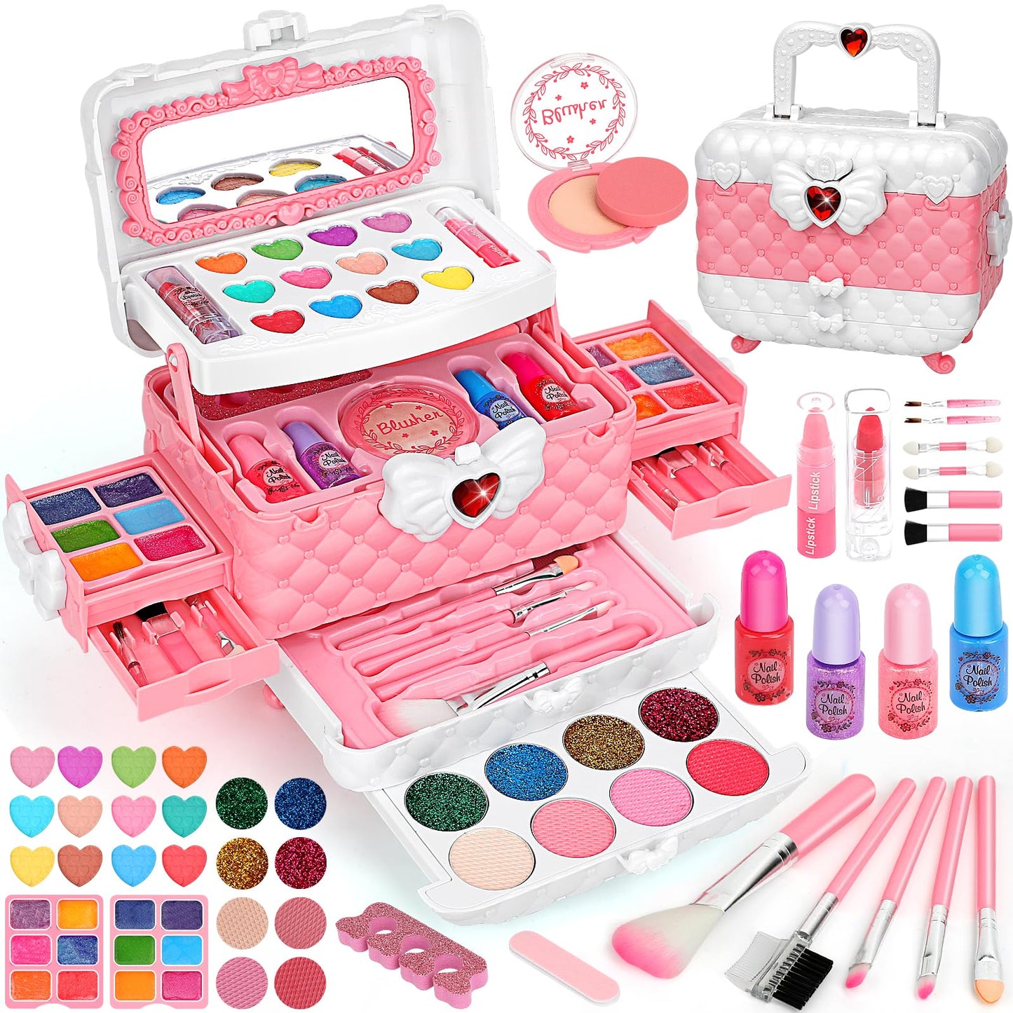 Children's Makeup Set for Girls, Flybay Kids Makeup Case Girls Toy, Washable Kids Makeup Kit Halloween Christmas Birthday for 4 5 6 7 8 9 10 11 Year Old Girls Gift