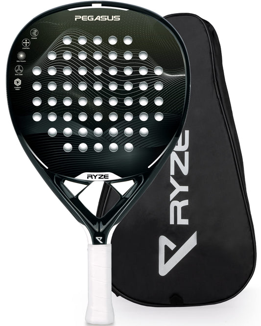 RYZE Pegasus - Padel racket made of 100% carbon fiber - Maximum power & control - Lightweight & durable 360g - Unisex padel racket for men & women - Padel racket set includes free cover