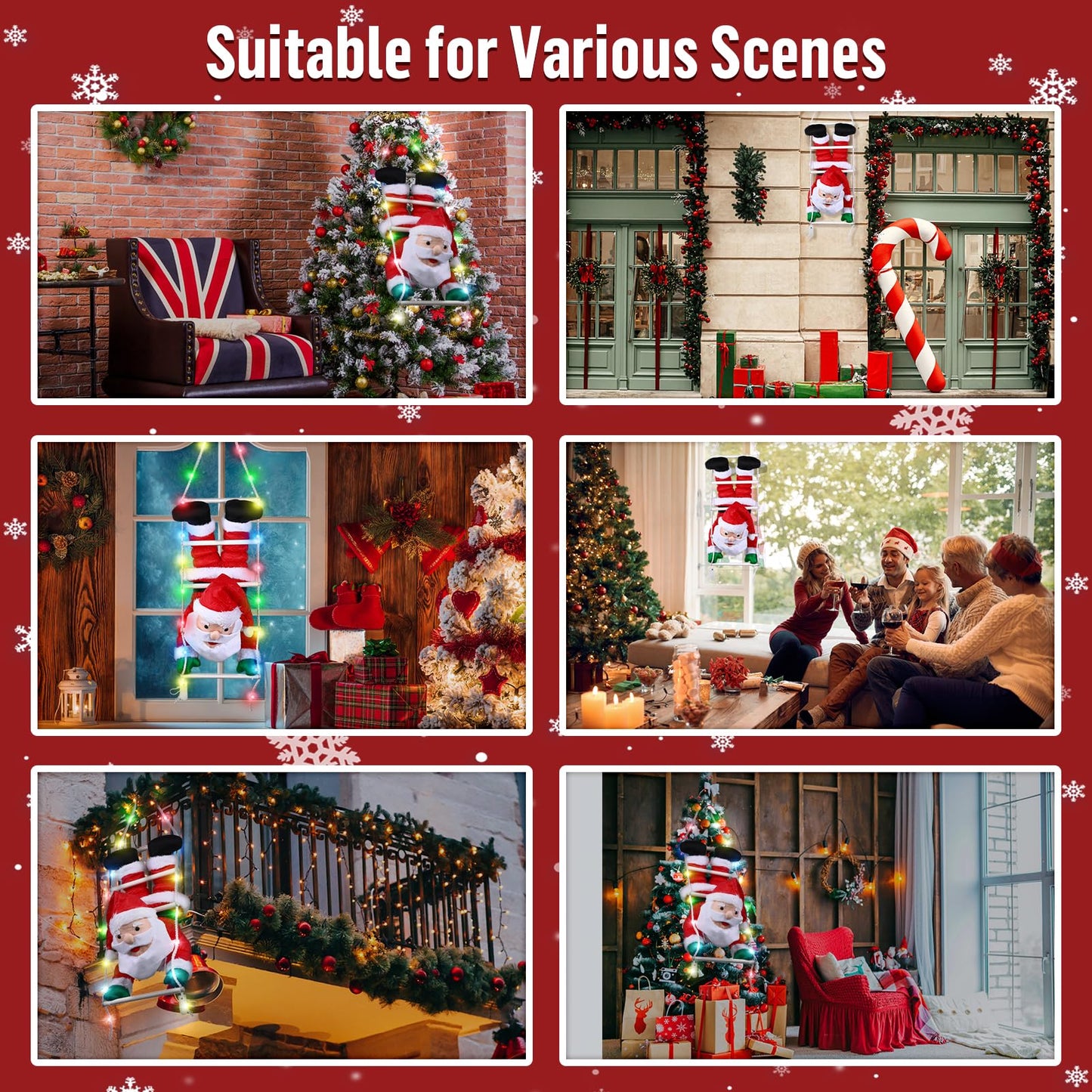 Climbing Santa Claus, Aceshop 34" Hanging Christmas Santa Decorations with LED light Christmas Ornaments Filled Plush Santa Claus Doll Gift for Christmas Decoration