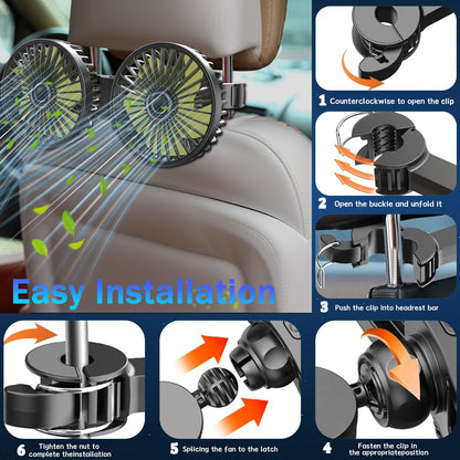 Qidoe USB Car Ventilator Backseat: 360° Car Cooling Fan 3-Speed Mini Fan Powerful Quiet 12V Battery Air Fan for Home/Office 12 volt Truck RV Boat Camper Vehicle Seat Fan 5V