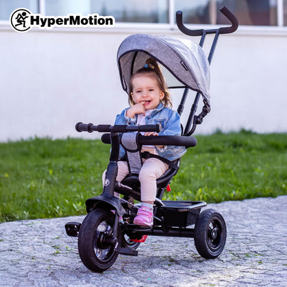 HyperMotion tricycle from 1 year with push bar - 3-in-1 children's vehicle for 1-4 years, up to 20 kg - with height-adjustable parent handle and push handlebar, Grey