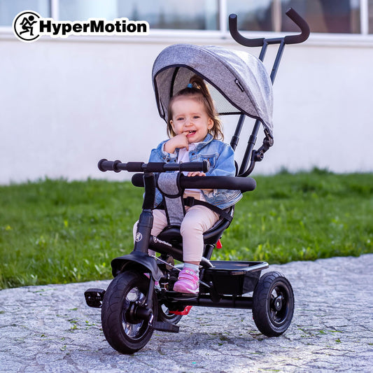 HyperMotion tricycle from 1 year with push bar - 3-in-1 children's vehicle for 1-4 years, up to 20 kg - with height-adjustable parent handle and push handlebar, Grey