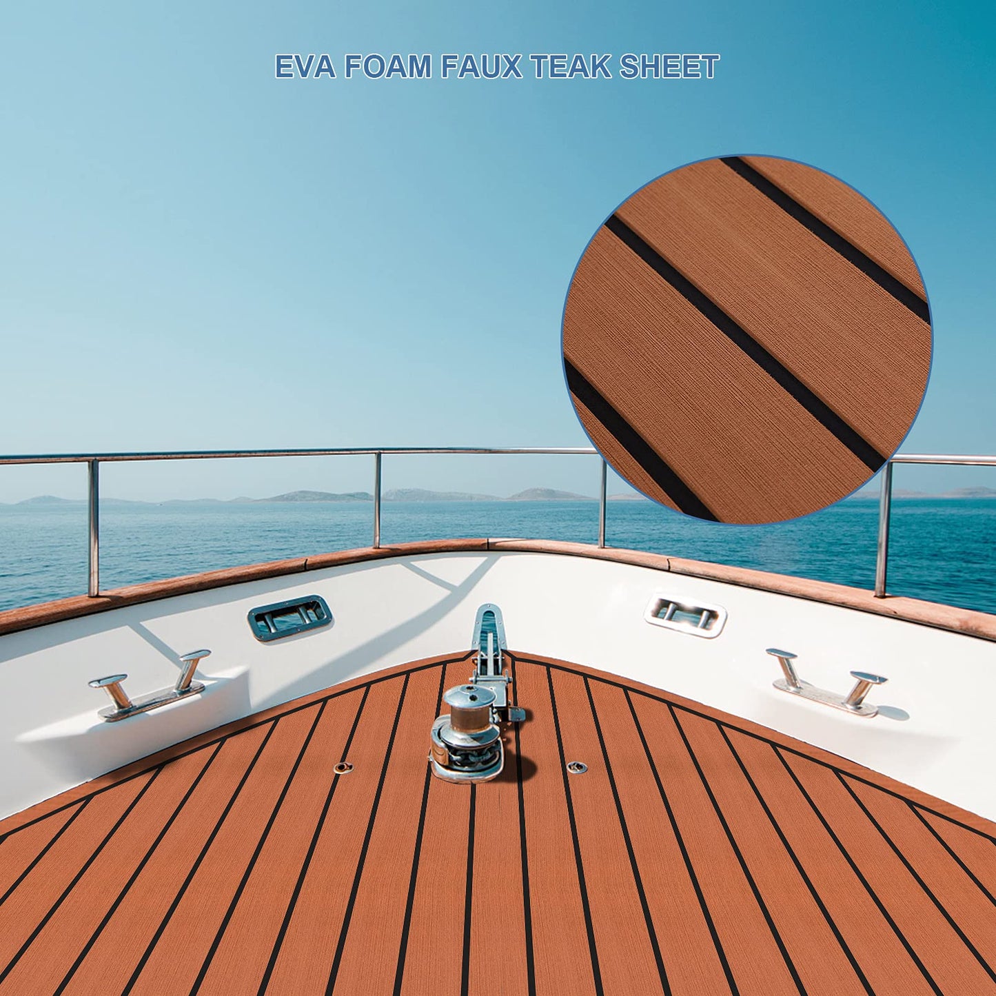 Yacht flooring, Teak EVA foam boat flooring non-slip mat Marine non-slip floor deck carpet self-adhesive (Brown)