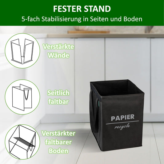COTTARA® Waste Separation System 3-fold foldable with 5-fold stabilization | Recycling container made of sturdy material | Perfect as a garbage separator, bottle deposit storage, black paper collection container