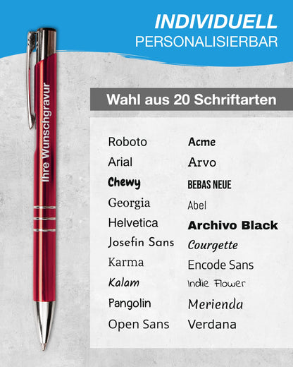 #teamludorf 100x Metal Ballpoint Pens with Custom Engraving - Personalized Pens - Pen with Name - 14 Colors & 20 Font Styles - 100 Pieces - Red