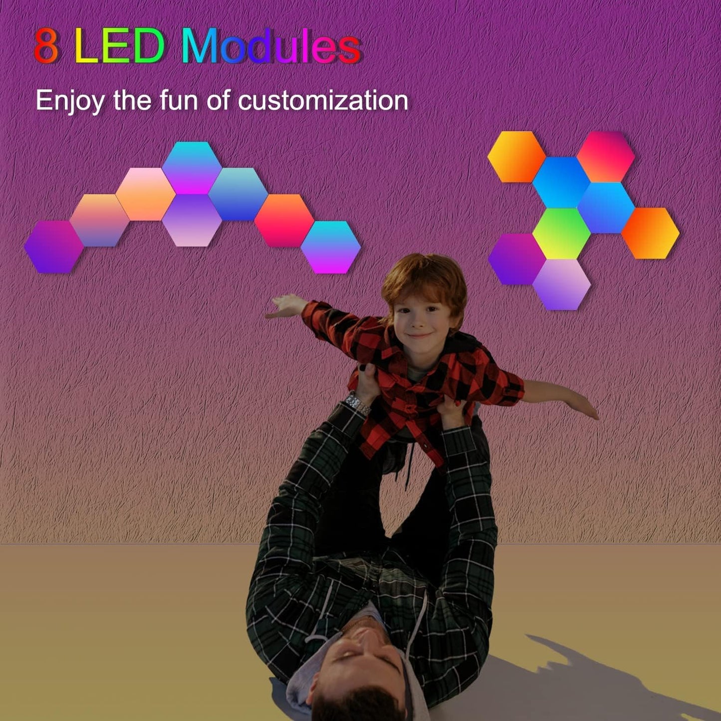 Hexagon LED Panels - 8 pieces Hexagon RGB Smart Wall Light Indoor Creative decorative Hexa LED Light Panels Music Sync for room & Gaming Decor
