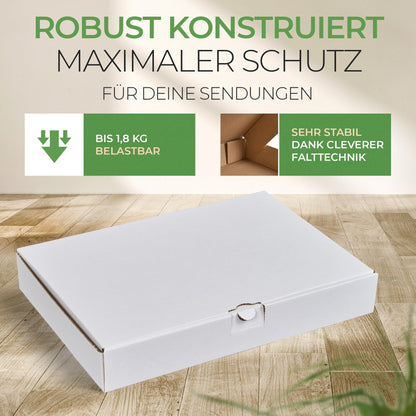 25 white Maxi Letter boxes 350 x 250 x 50 mm (25 pieces) DIN A4+ Maxi Letter shipping box Goods and book shipment with tab closure