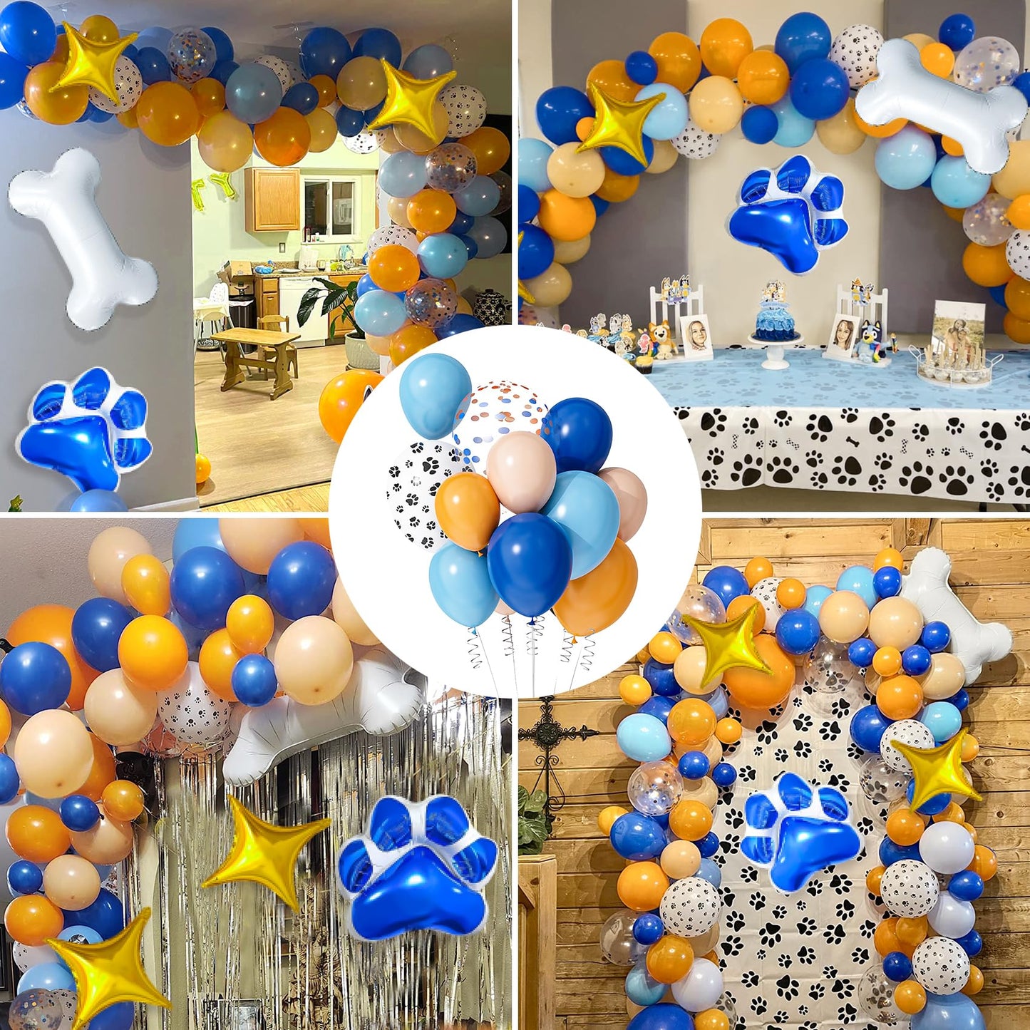 124 Piece Dog Paw Balloon Garland Blue Balloons Dog Foil Balloon Printed Boy Girl Birthday Decor Blue Orange Balloons Dog Theme Kids Birthday Boy Girl Baby Showers