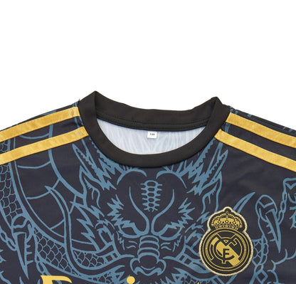 Madrid Bellingham Dark Blue Dragon Football Kids Jersey, Special Design, Soccer, Limited Edition, Come with Shorts (Dark Blue, 152, Bell)