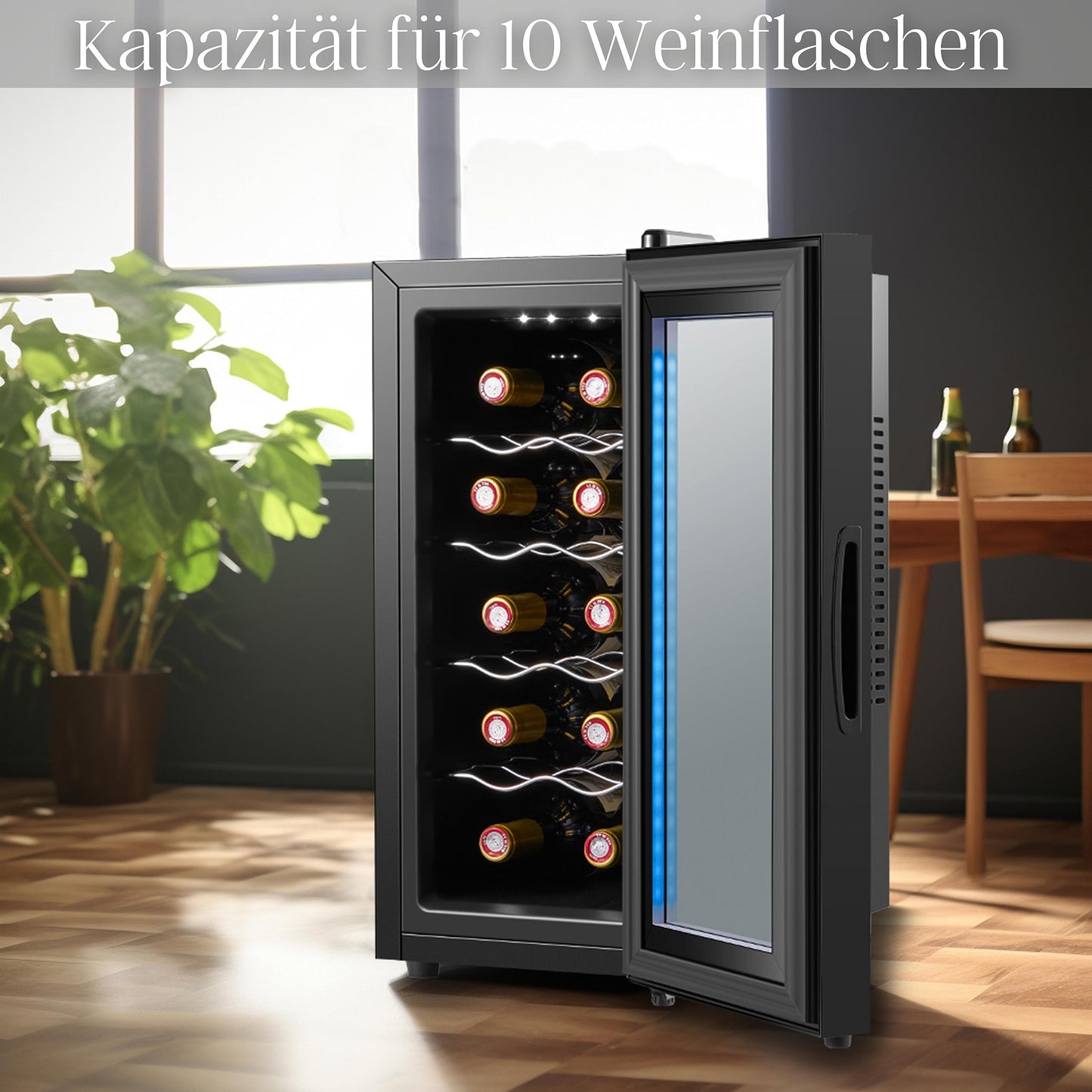 Echo's wine cooler 10 bottles 28 liters LED lighting wine cooler wine climate refrigerator mini fridge wine cooler minibar with glass door.