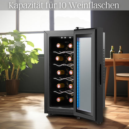 Echo's wine cooler 10 bottles 28 liters LED lighting wine cooler wine climate refrigerator mini fridge wine cooler minibar with glass door.