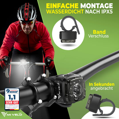 MIVELO Cube ONE front bicycle light approved according to StVZO regulations bike front light USB rechargeable & 100% waterproof LED bike light front, bike lamp