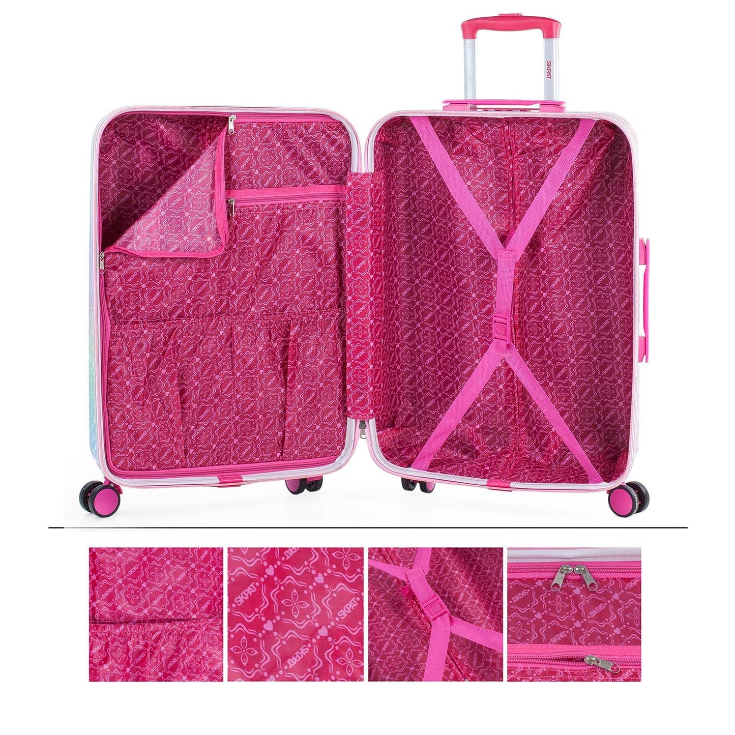 SKPAT - Hard shell suitcase made of polycarbonate for children - Children's suitcase for girls - Children's suitcase with integrated combination lock - 4-wheel children's travel suitcase - Durable children's trolley, fuchsia