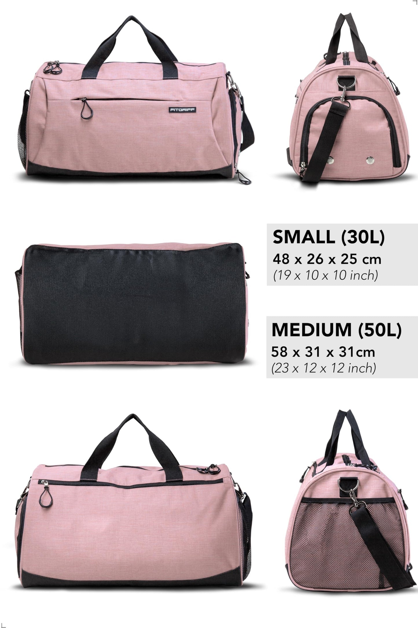 Fitgriff® sports bag & travel bag for women and men - with shoe compartment & wet compartment - bag for sports, fitness & travel - training bag, gym bag (Pink, 58 x 31 x 31 cm (Medium))